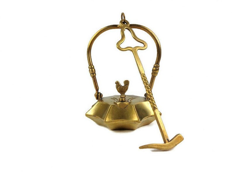 Antique French Oil Lamp, Hanging Miners Lamp, Vintage Brass Betty Lamp France image 1