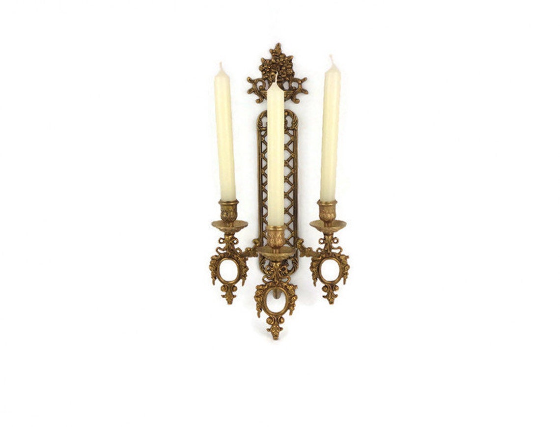 Antique Brass Wall Candle Holder Vintage Wall Brass | Etsy