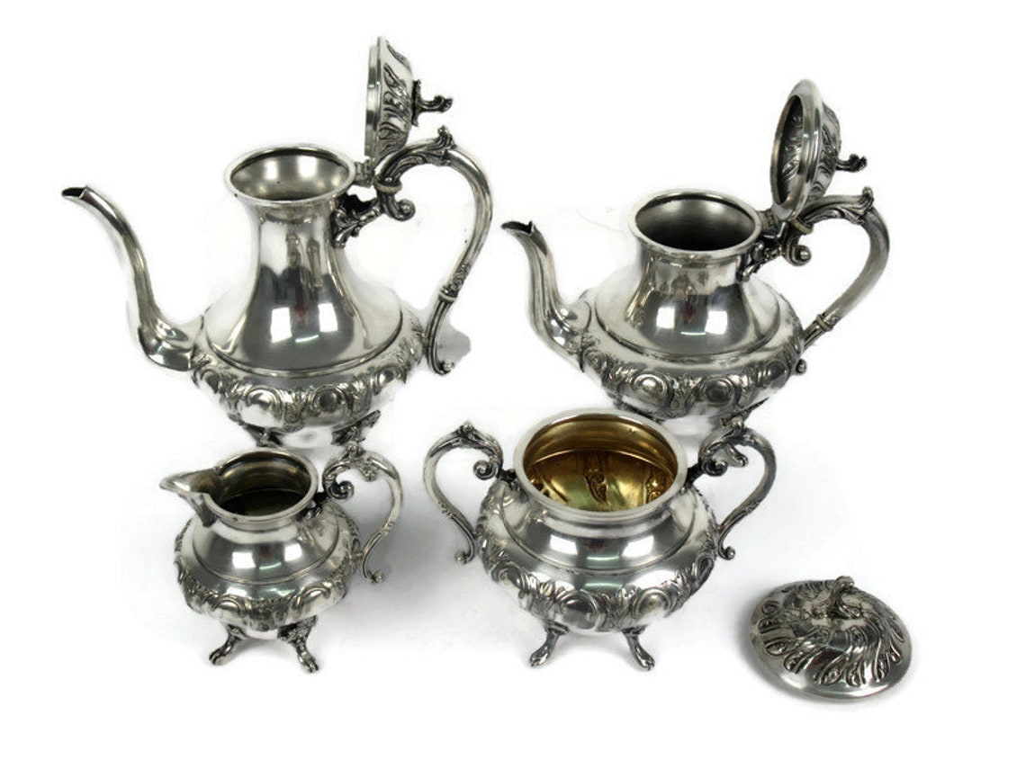 Vintage Silverplated Tea Coffee Set Antique Teapot Coffee Pot Etsy