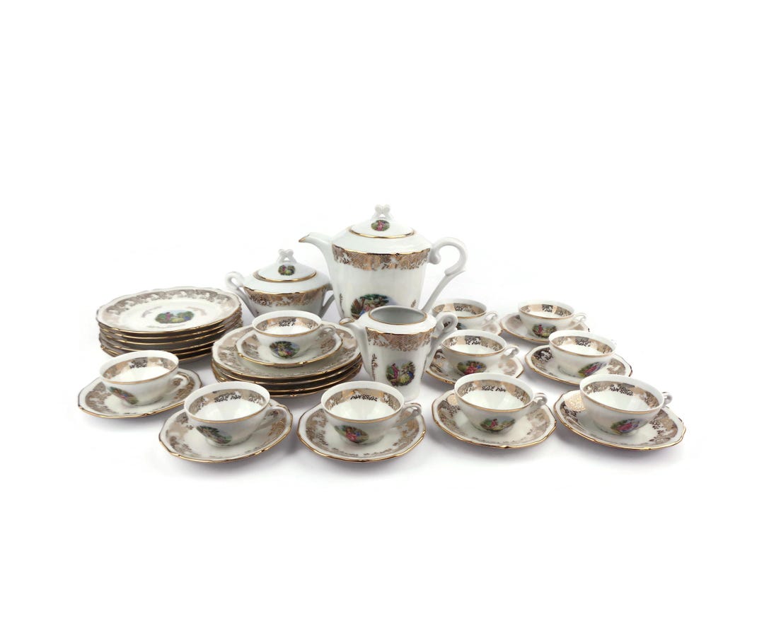 Vintage Porcelain Tea Coffee Set, Breakfast Dining Set Porcelain France ...