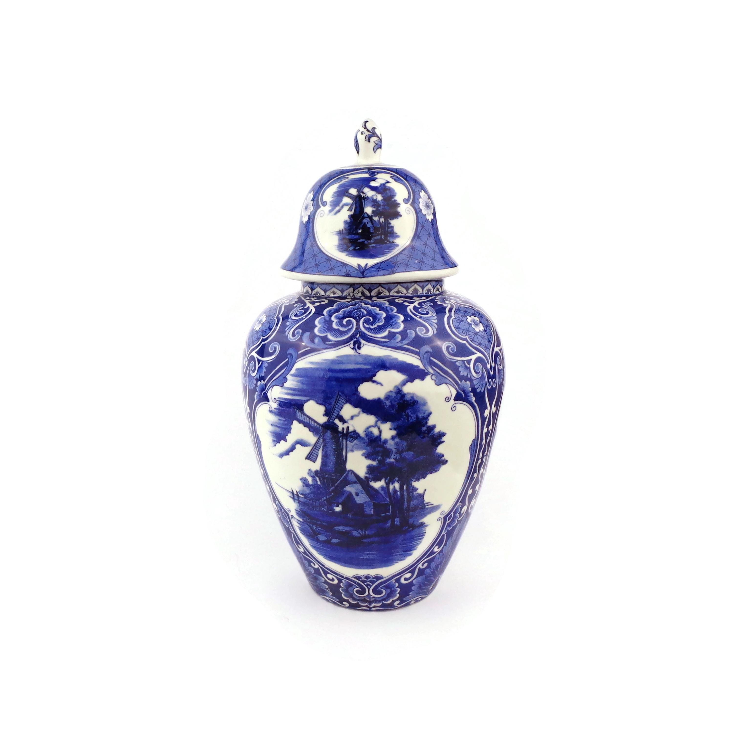 デルフトブルー ジンジャー；ロイヤルスフィンクスのフ−ドック壷、花柄の壷 デルフトブルー ジンジャー；ロイヤルスフィンクスのフ−ドック壷、花