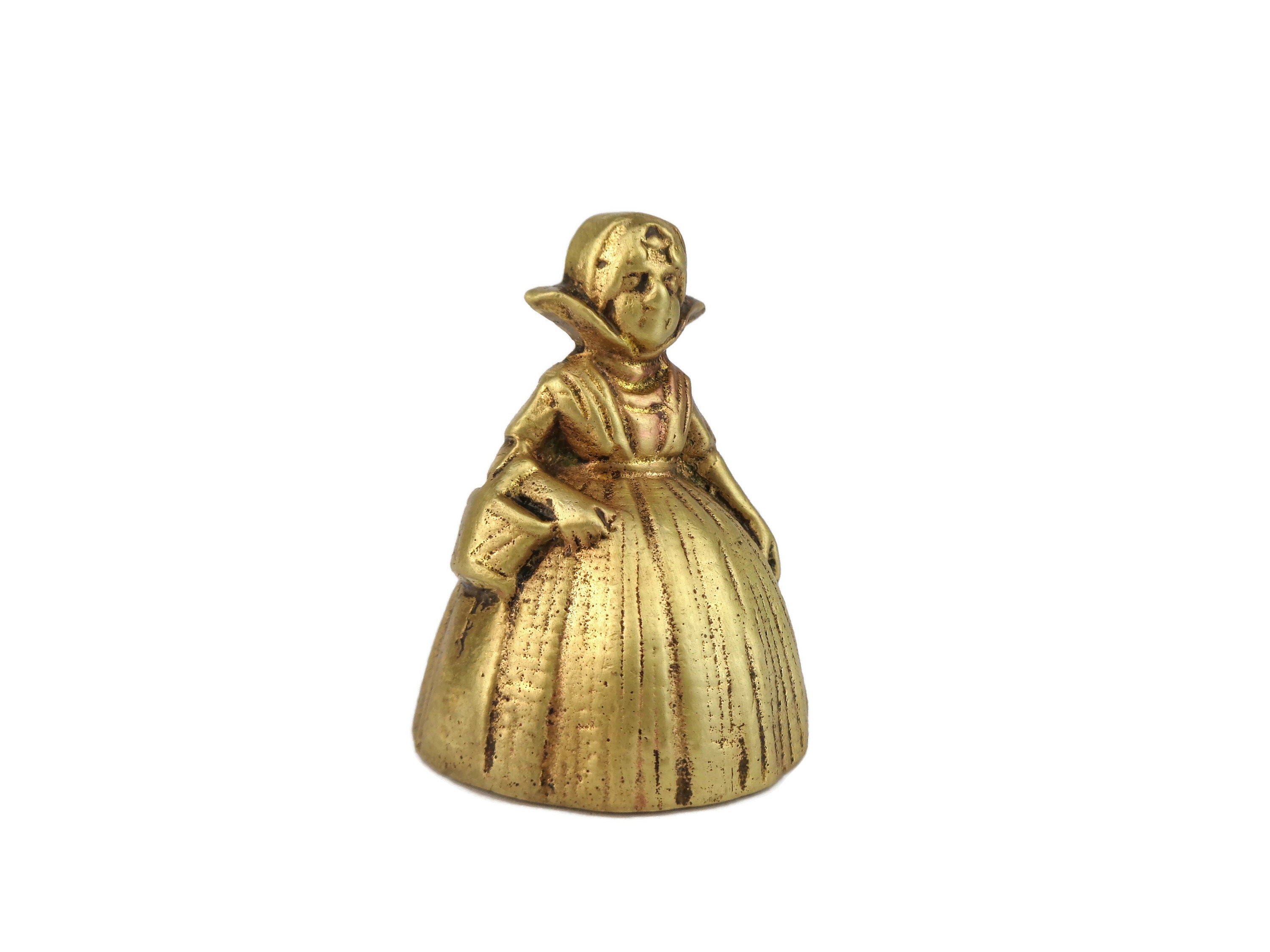 Antique Bell Lady Figurine, Victorian Lady Bell, Brass Hand Bell 