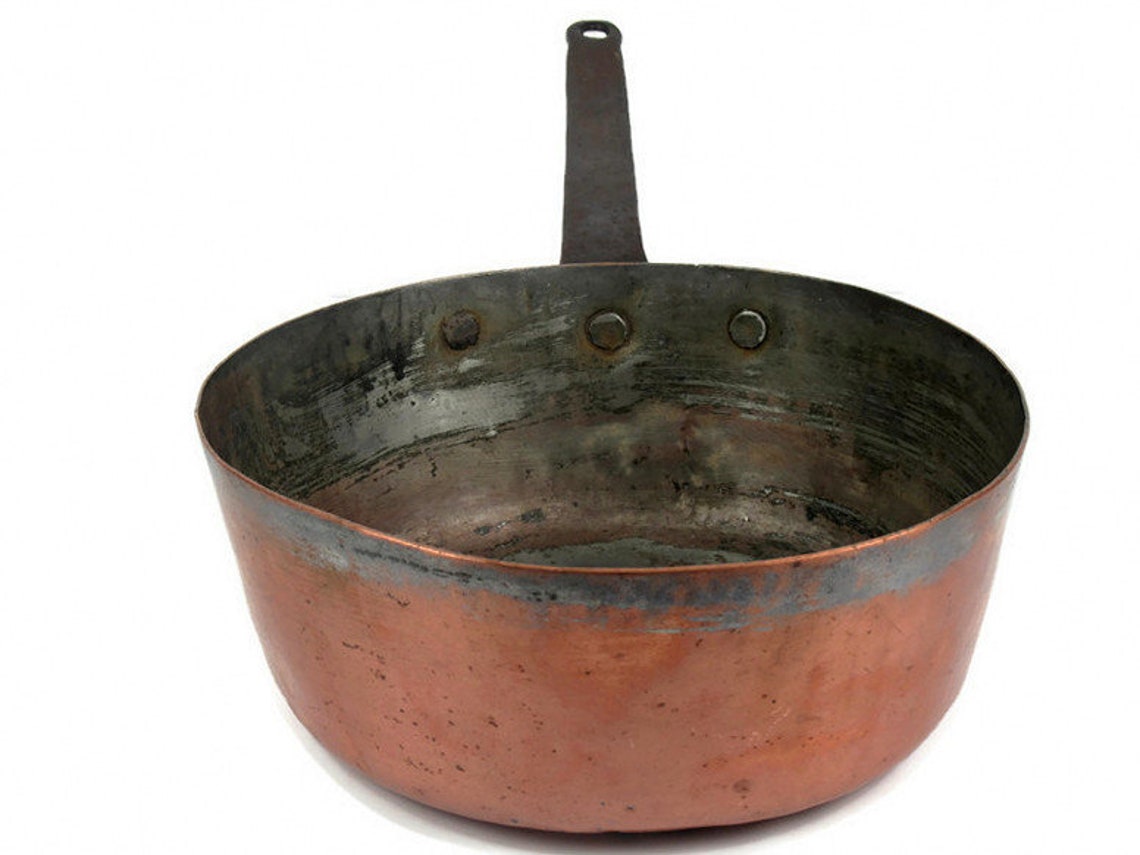 Large Copper Saucepan Vintage Copper Pan With Wrought Iron Etsy