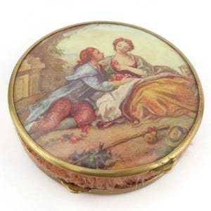 Cipria compatta vintage con scena artistica vittoriana, cipria tascabile da collezione con specchio