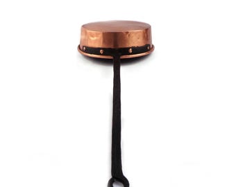 Cacerola grande de cobre hecha a mano, sartén de cobre con mango largo de hierro, Francia