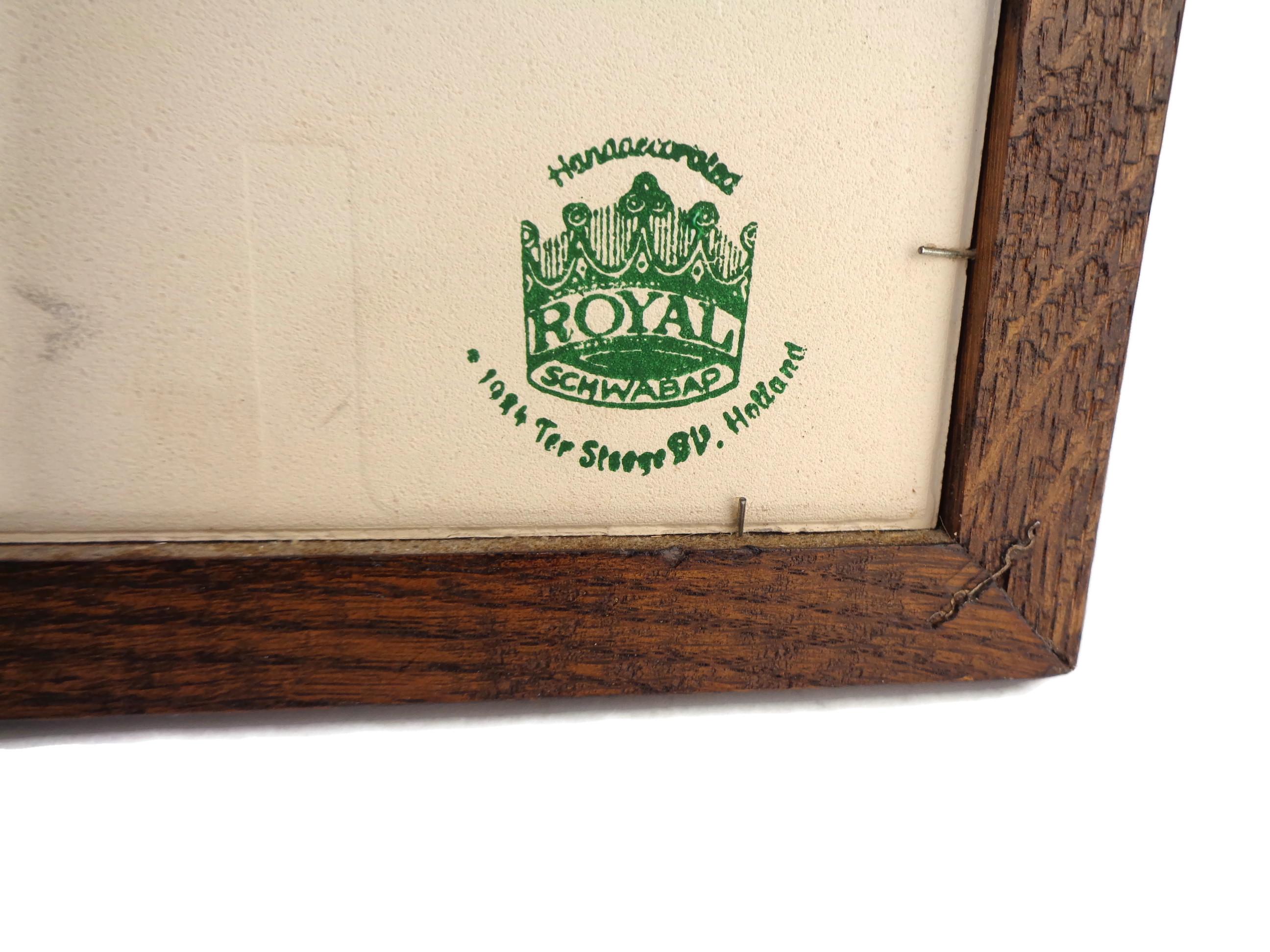 ヴィンテージ フレーム付き Royal Schwabap オランダ タイル、木製 
