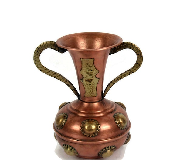 Two Double Handled Swedish Patinated Bronze & Copper Vases Two Double Handled Swedish Patinated Bronze & Copper Vases