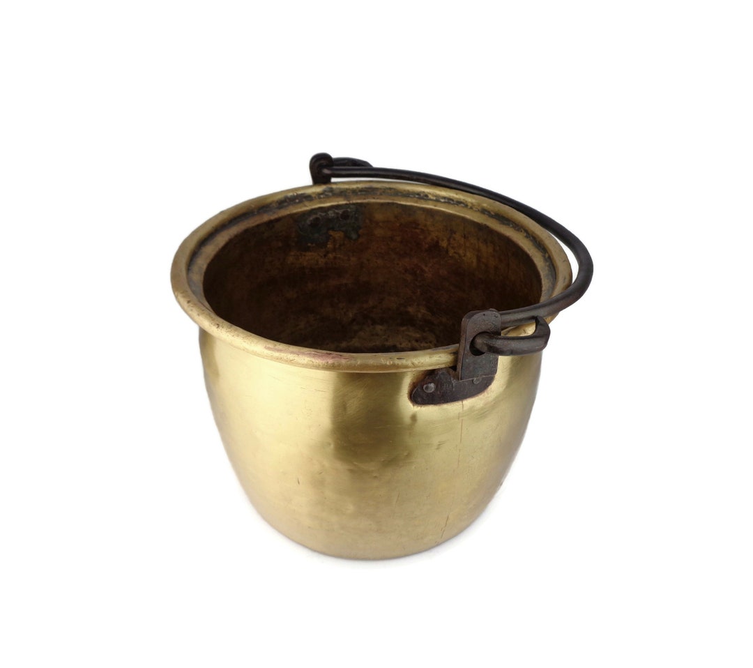 Antique Brass Cauldron 15L, Handmade Brass Pot, Brass Planter With Iron ...