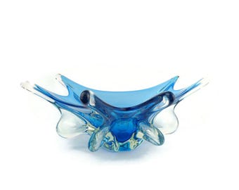Glass Candy Bowl, Vintage Glass Bowl, Art Glass Bowl, Blue Glass Bowl, Fruits Bowl