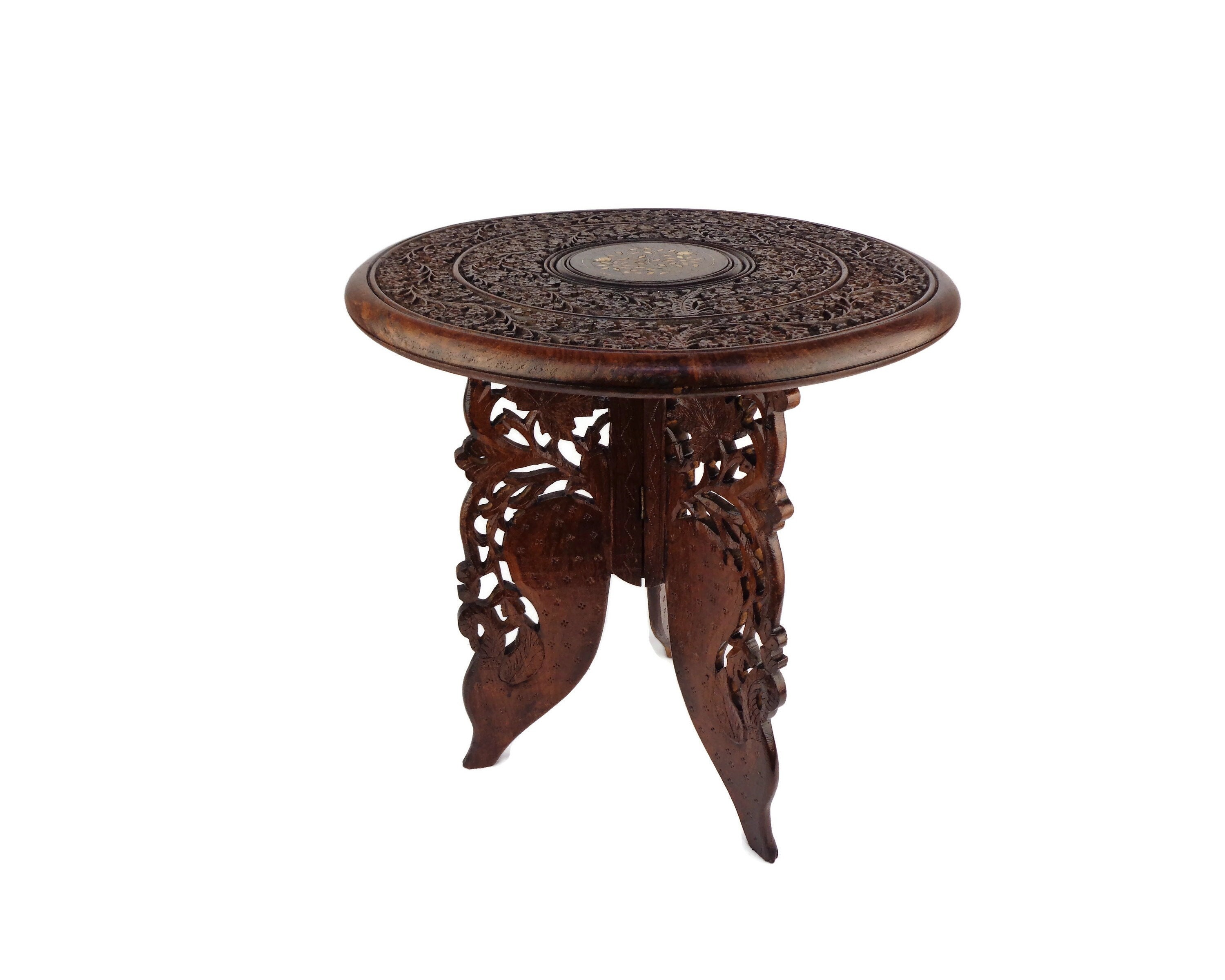 Antique Coffee Table, Wooden End Table, Carved End Table, Handmade