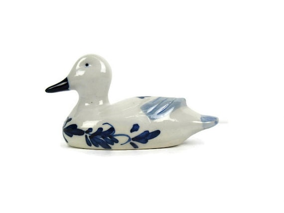 Vintage Handpainted Delft Ceramic Duck Figurine