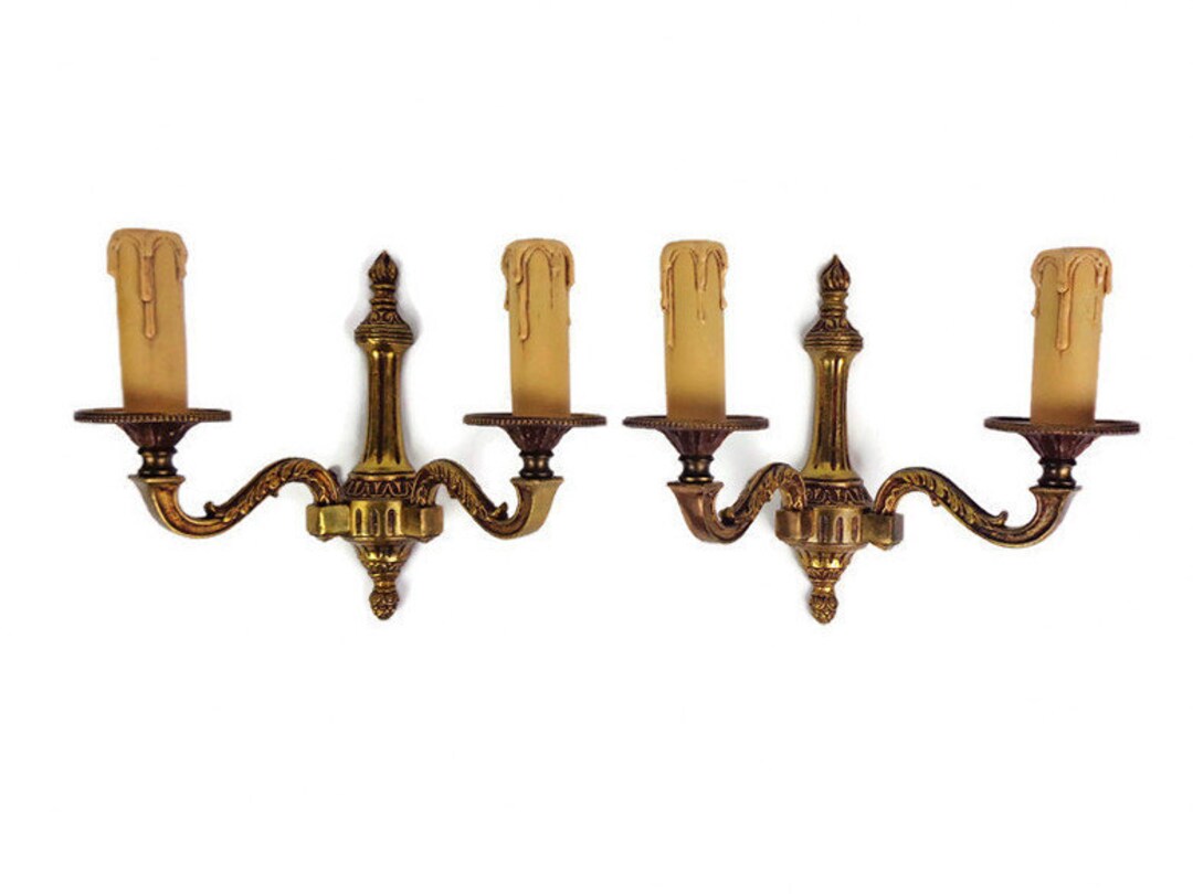 Vintage Brass Wall Lamp Set Antique Pair Brass Sconces Etsy