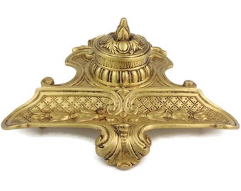 Antique Brass Inkwell, Engraved Brass Inkwell, French Brass Inkwell, Brass Inkwell DL Depose N 11