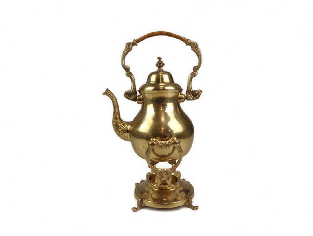 Antique Brass Teapot With Stand, Ship Brass Teapot With Stand