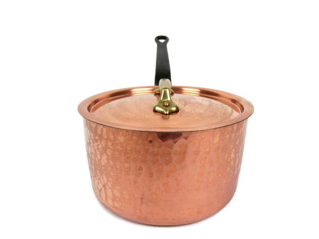 Large Copper Saucepan With Lid, Covered Copper Cooking Pan With Iron