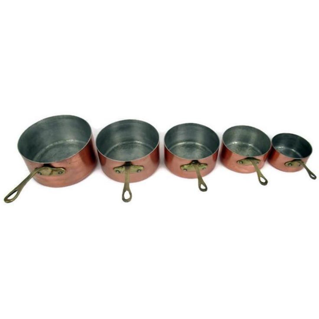 Lot de 5 casseroles vintage en cuivre, ensemble de casseroles, décoration de cuisine - France