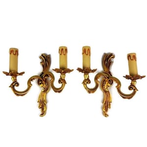 Vintage Brass Wall Lamp Set, Antique Pair Brass Sconces