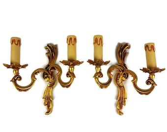 Vintage Brass Wall Lamp Set, Antique Pair Brass Sconces