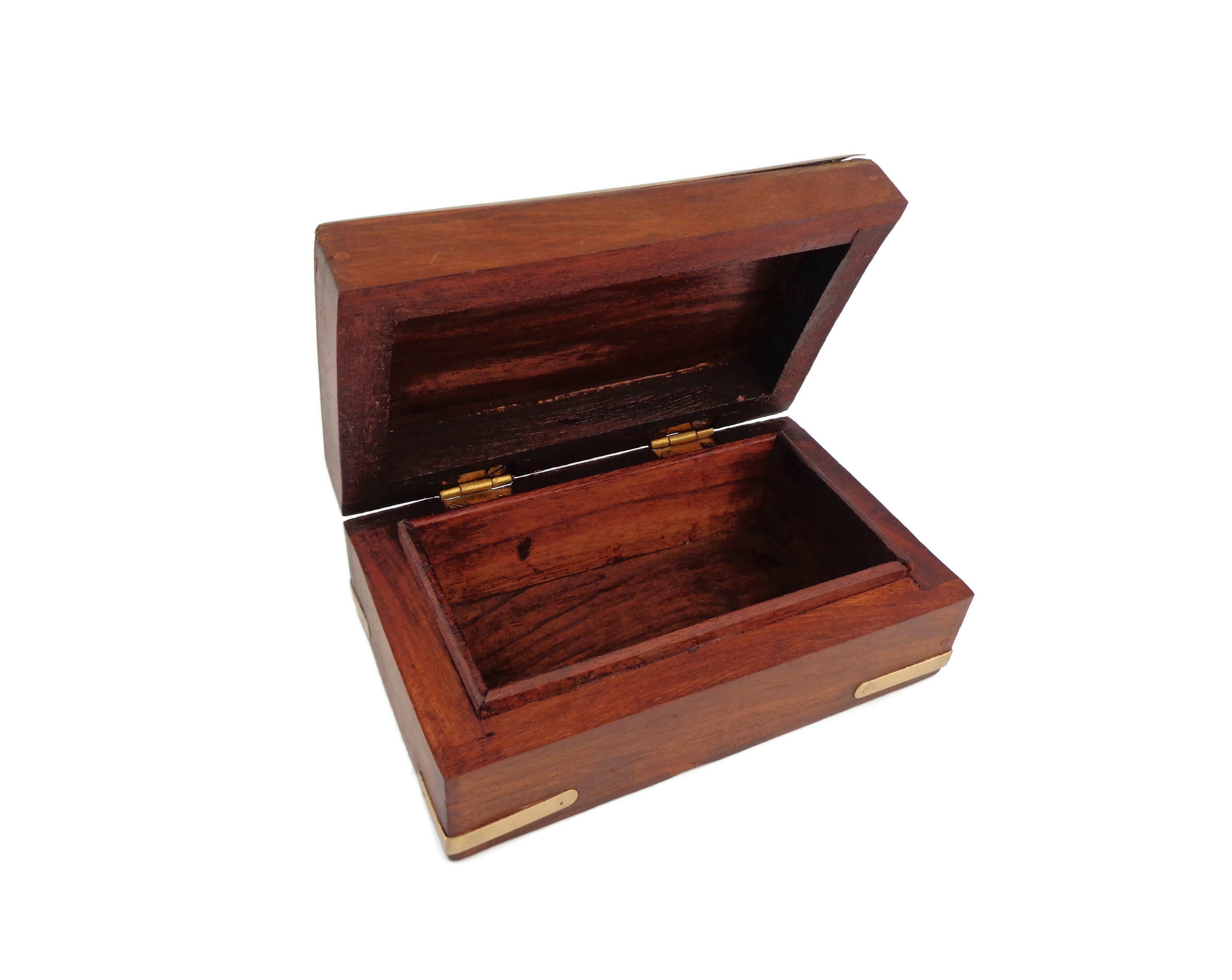 Petite Boîte De Rangement Miniature En Laiton Vintage - Éléphant Sur Le Couvercle - Fait Main En Inde (1900-1940)