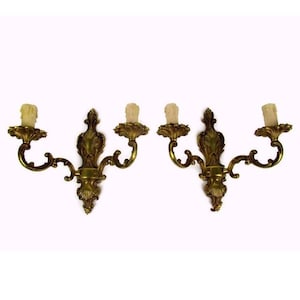Vintage Brass Wall Lamp Set, Art Nouveau Pair Brass Sconces