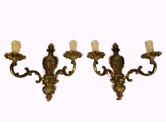 Vintage Brass Wall Lamp Set, Art Nouveau Pair Brass Sconces