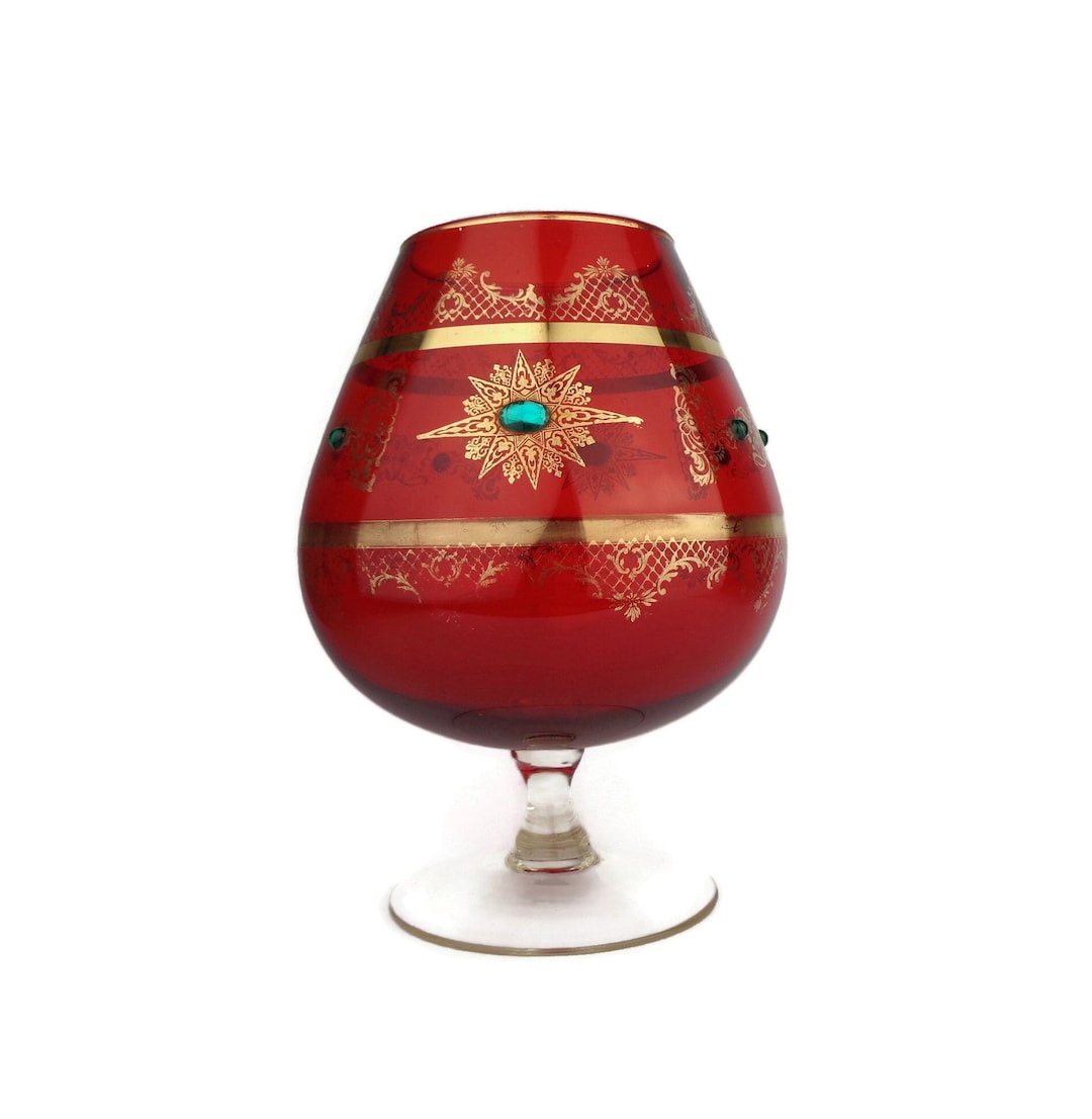 Antique Red Glass Vase, Vintage Glass Vase, Handpainted Glass Vase Cup