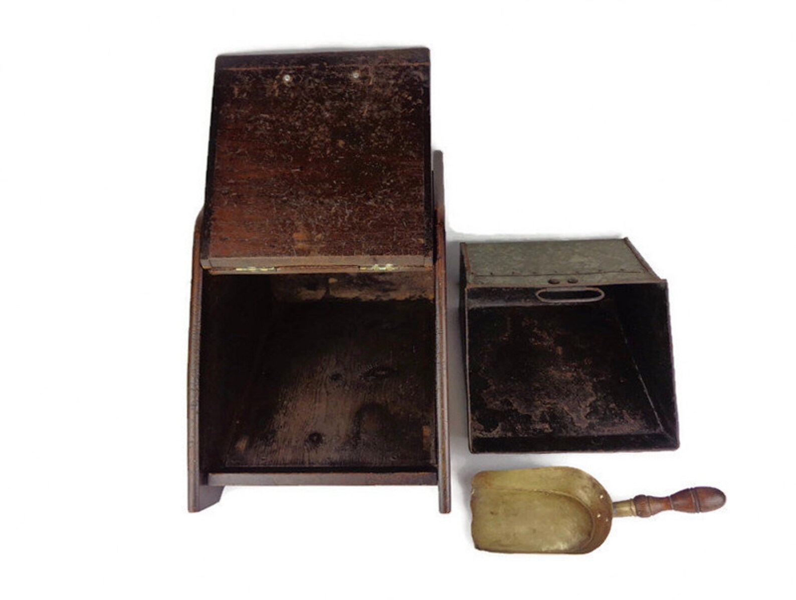 Antique Wooden Coal Box with Shovel Fireplace Coal Storage Etsy