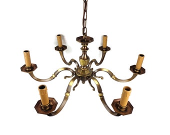 Antique Brass Chandelier With 6 Lamps, Vintage Hanging Lamp, Mid Century Chandelier