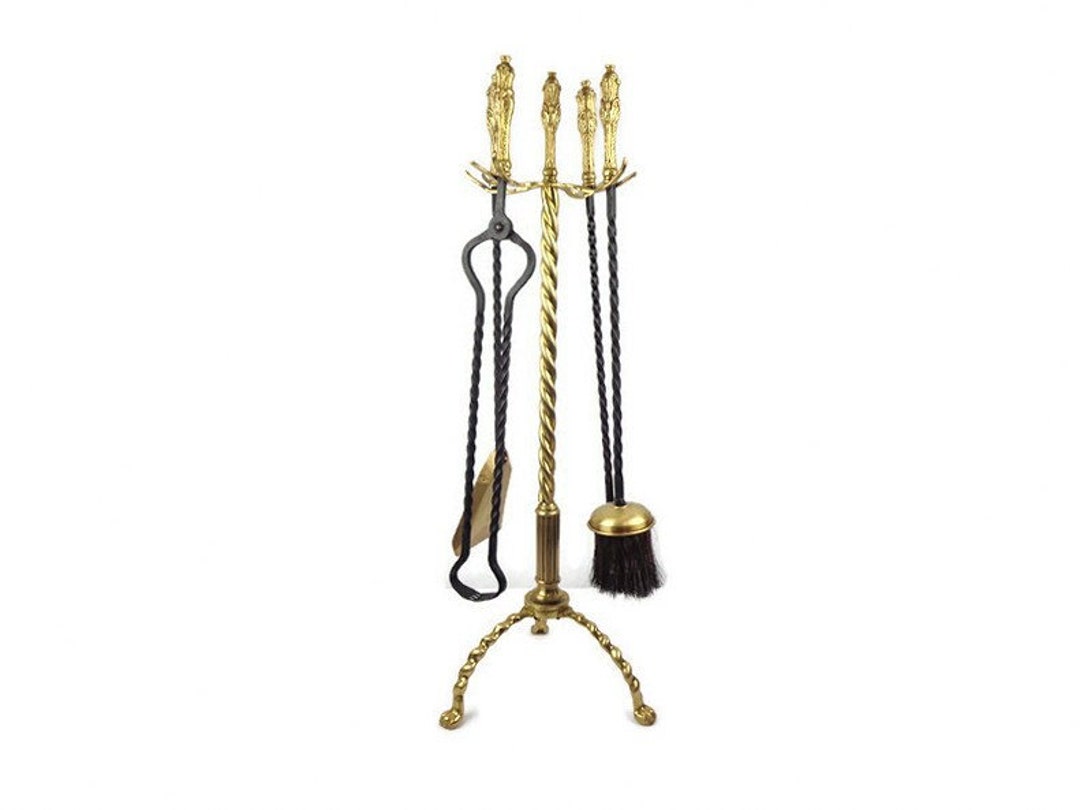 Antique Large Fireplace Tools Set, Vintage Fireplace Decor, French Fire