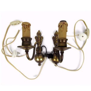 Antique French Brass Sconces, Pair of Brass Wall Lamps