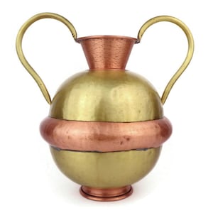 Antique Large Copper Amphora Vase, Vintage Copper Double Handles Amphora Vase, Decorative French Vase