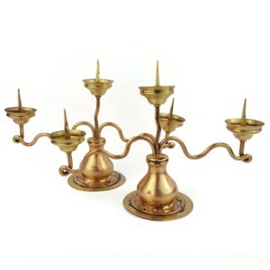 Antique Candle Holders Set, Brass Candle Candelabras, Pair Brass Candlesticks