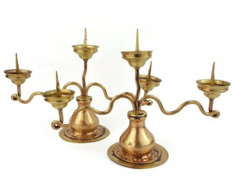 Antique Candle Holders Set, Brass Candle Candelabras, Pair Brass Candlesticks