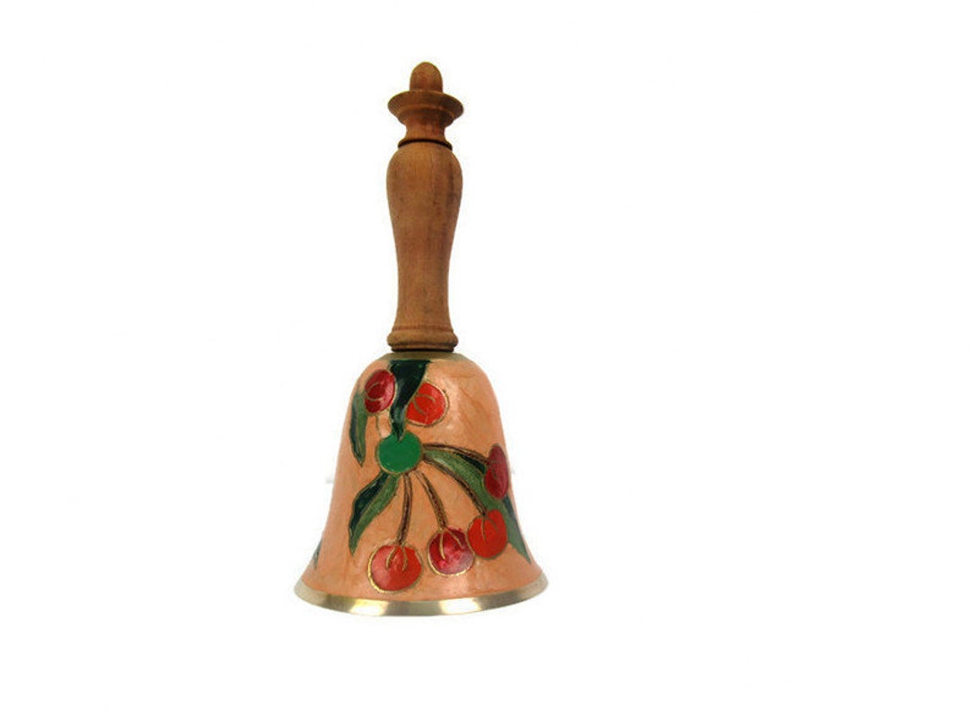 Vintage Brass Bell With Wooden Handle, Brass Hand Bell With Painted ...