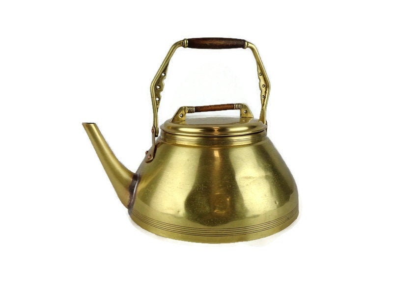 Antique French Brass Teapot With Wooden Handle Etsy