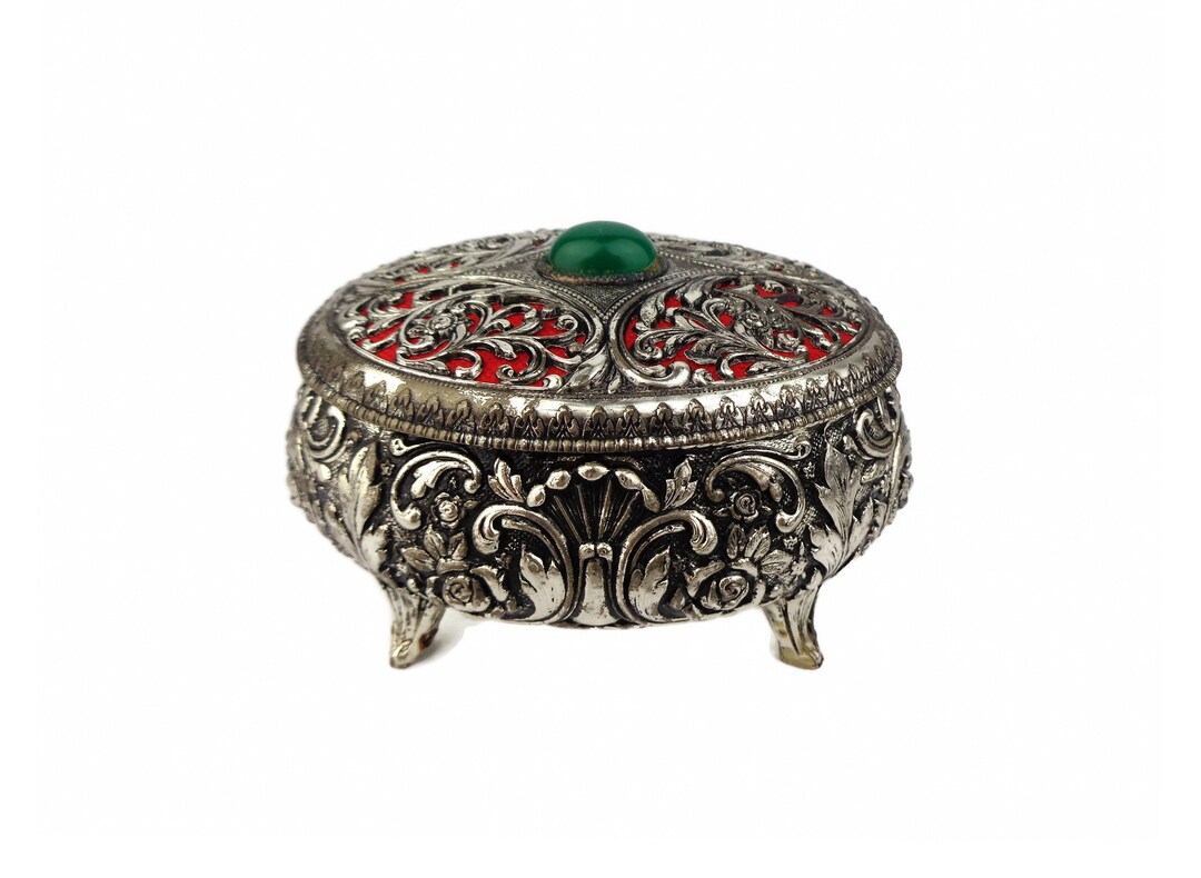 Antique Embossed Jewelry Box Vintage Metal Jewelry Box With Etsy