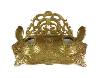 アンティーク真鍮インク壺、彫刻入り真鍮インク壺 - Etsy 日本