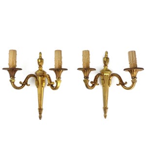 Antique Brass Sconces France, Vintage Brass Wall Lamps