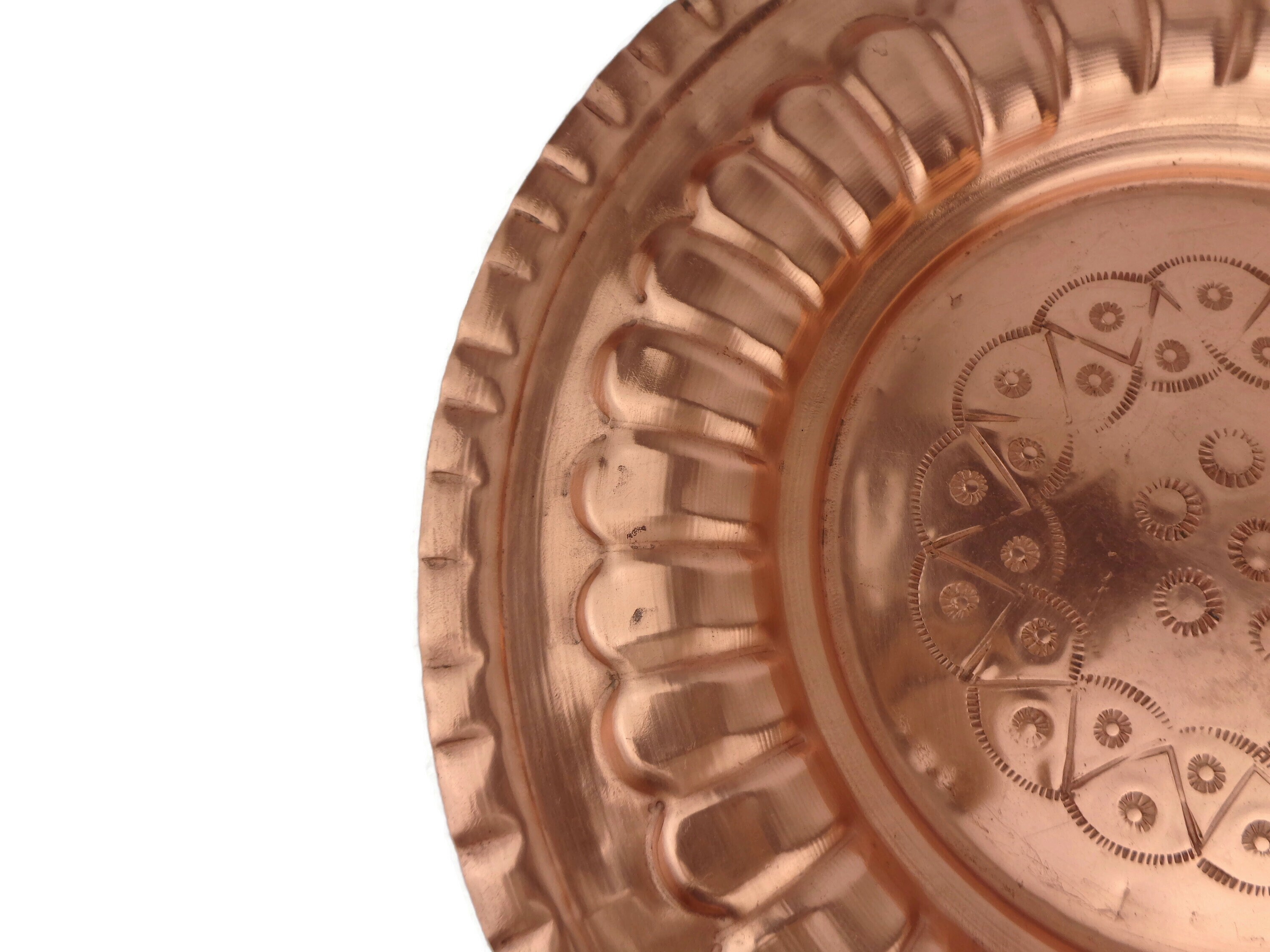 アンティーク銅トレイ、モロッコ銅トレイ、手作り銅トレイ、彫刻入り銅