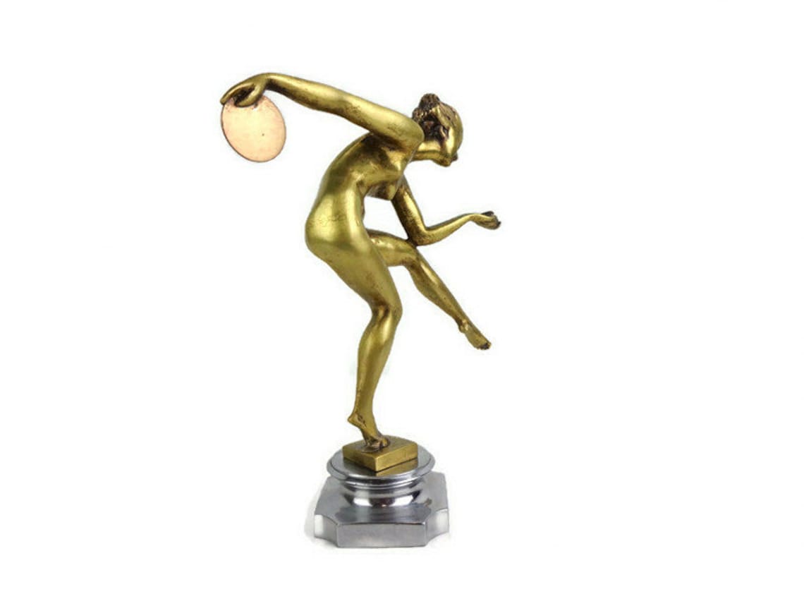 Art Deco Woman Brass Statue Vintage Woman Brass Statue Woman Etsy