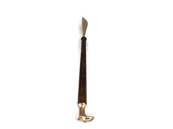 Large Brass Shoe Horn Goat With Wooden Handle, Sh… - image 1