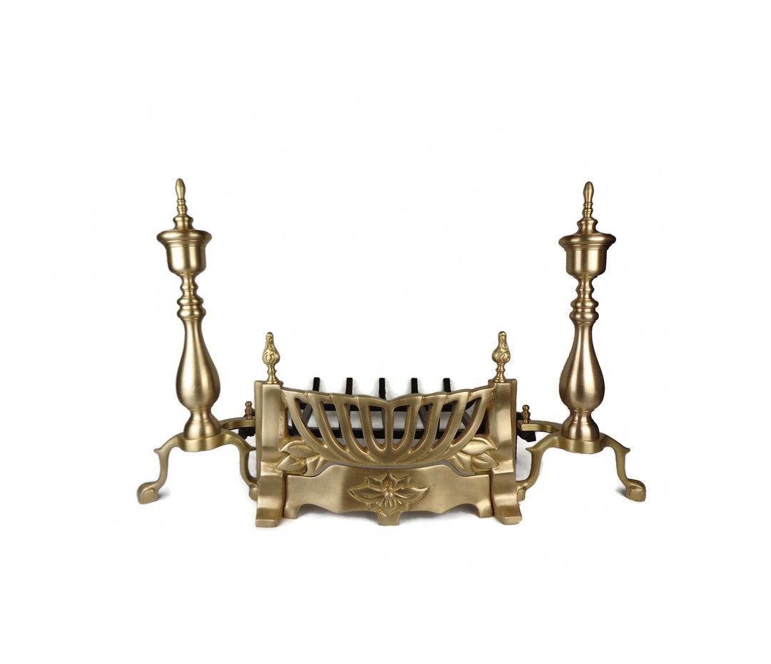 Antique Fireplace Andirons, Fireplace Firescreen, Fireplace Grate