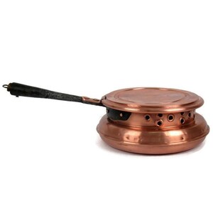 Large Copper Saucepan with Lid, Covered Copper Pan With Wrought Iron Handle