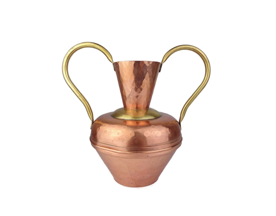 Antique Large Copper Amphora Vase, Vintage Copper Double Handles