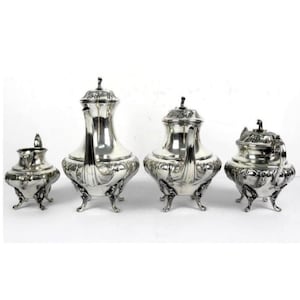 Vintage Silverplated Tea Coffee Set, Antique Teapot Coffee Pot Sugar Bowl Milk Jug Set, Silverplated Set