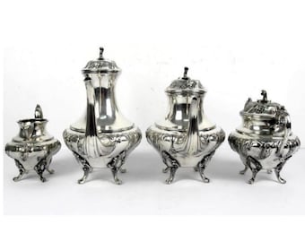 Vintage Silverplated Tea Coffee Set, Antique Teapot Coffee Pot Sugar Bowl Milk Jug Set, Silverplated Set