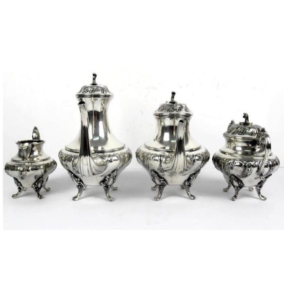 アンティーク・ヴィンテージ・4点・銀製ベルギー・紅茶・コーヒー