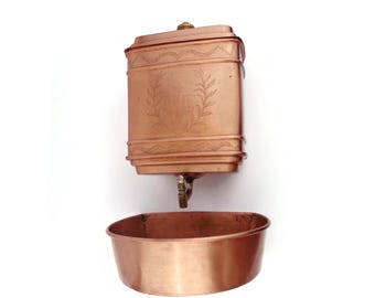 Lavabo haut de gamme rond à poser en cuivre rouge (rose) diamètre 37 cm - Salle de bain à l'ancienne en cuivre - Vasque rétro chic en cuivre - France