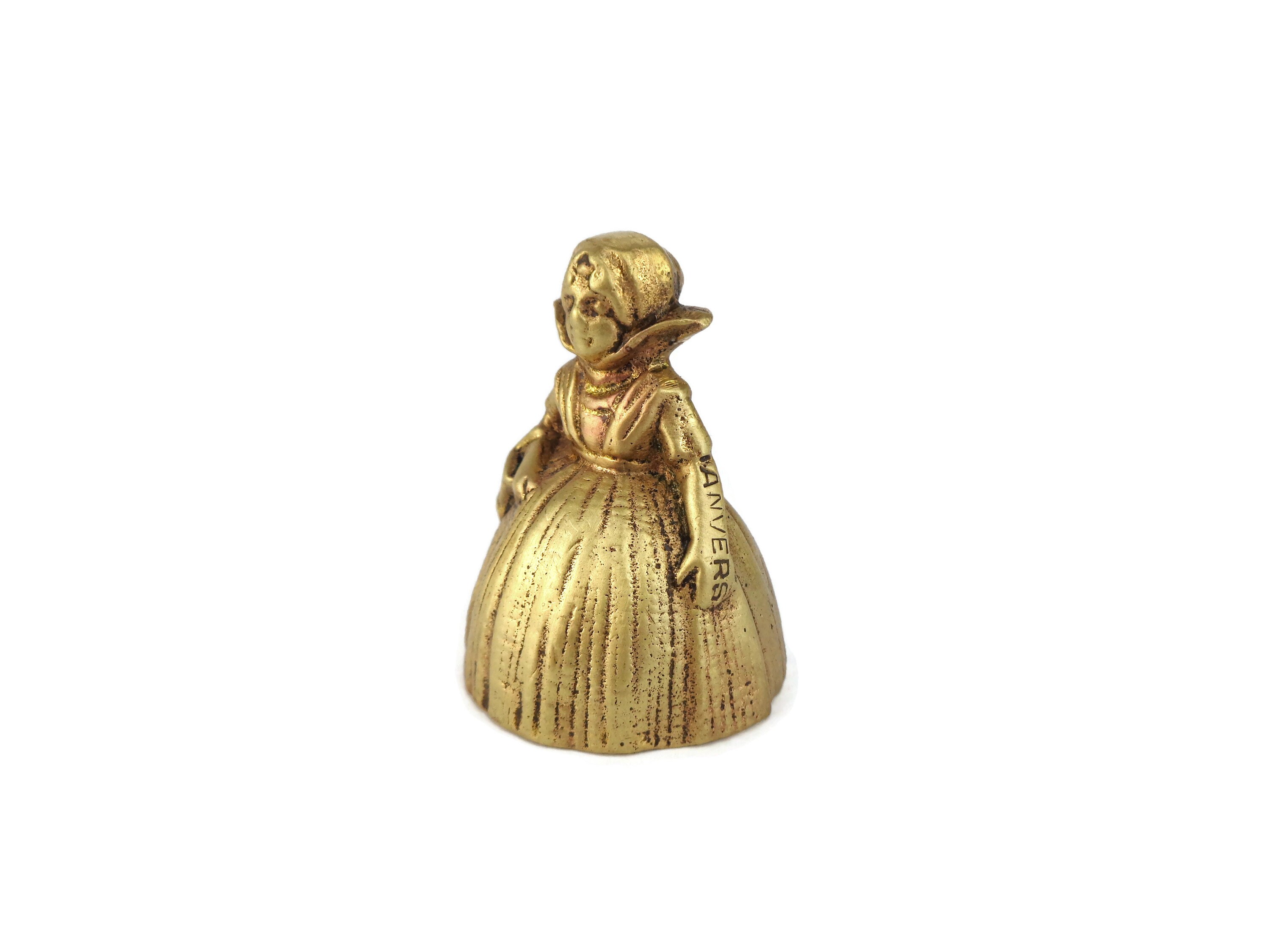 Antique Bell Lady Figurine, Victorian Lady Bell, Brass Hand
