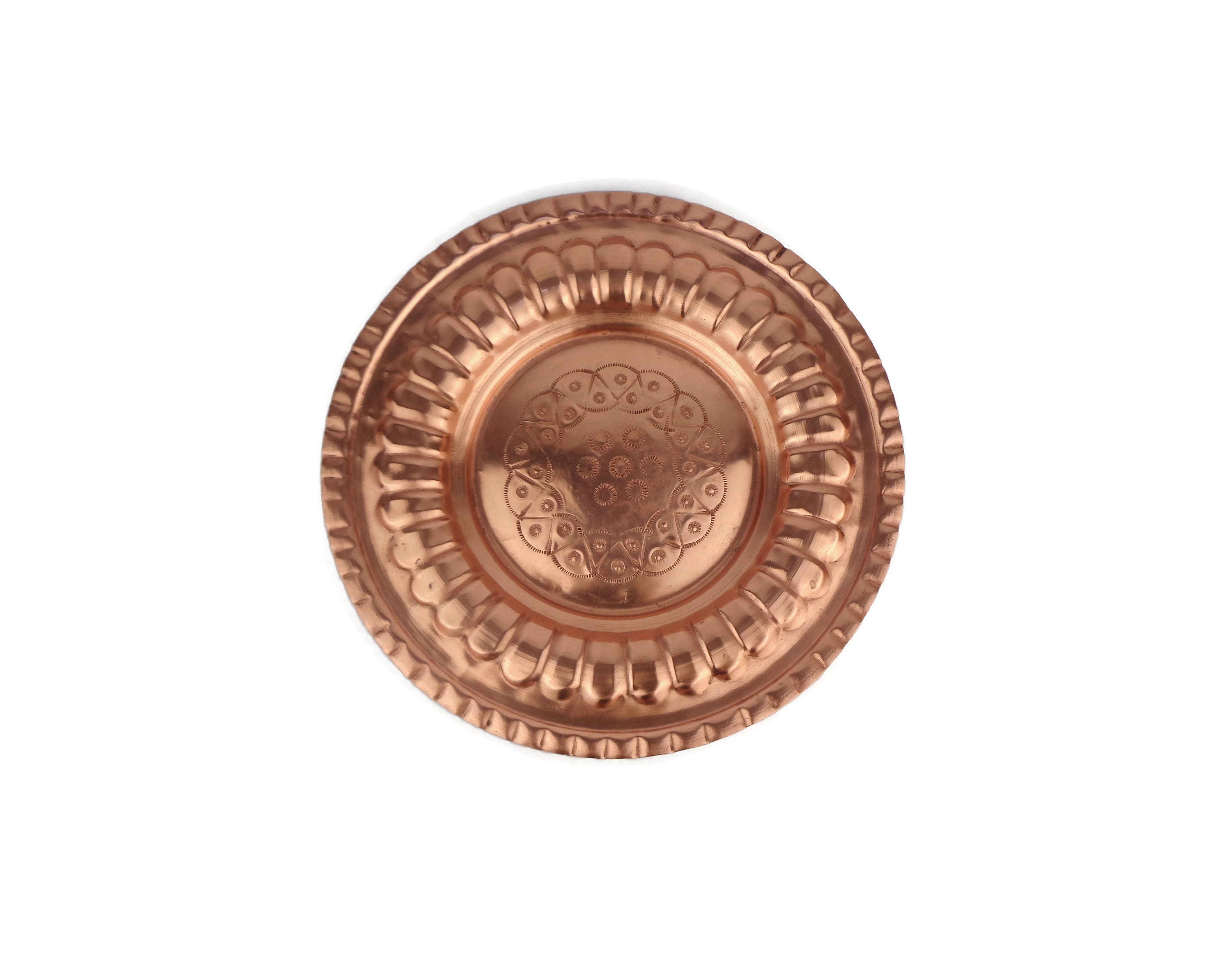 アンティーク銅トレイ、モロッコ銅トレイ、手作り銅トレイ、彫刻入り銅